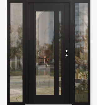 Diamond C15 64" x 80" black/black clear Glass Panel black LHI with 2 Sidelites clear Glass