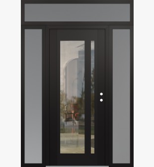 Diamond C15 60" x 96" black/black clear Glass Panel black LHI with 2 Sidelites and Transom frosted Glass