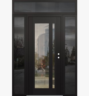 Diamond C15 64" x 96" black/black clear Glass Panel black LHI with 2 Sidelites and Transom mirrored Glass