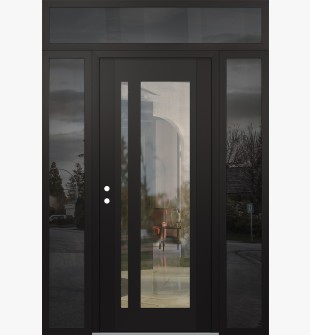 Diamond C15 60" x 96" black/black clear Glass Panel black RHI with 2 Sidelites and Transom mirrored Glass