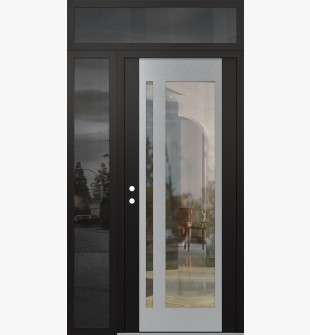 Diamond C15 50" x 96" black/black clear Glass Panel stainless steel RHI with Sidelite and Transom mirrored Glass