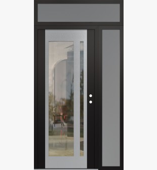 Diamond C15 52" x 96" black/black clear Glass Panel stainless steel LHI with Sidelite and Transom frosted Glass