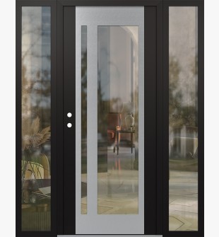Diamond C15 64" x 80" black/black clear Glass Panel stainless steel RHI with 2 Sidelites clear Glass