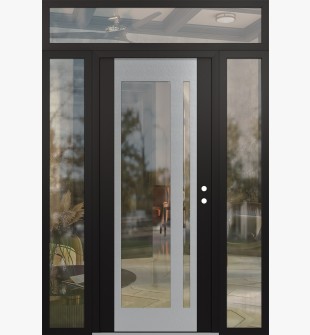 Diamond C15 64" x 96" black/black clear Glass Panel stainless steel LHI with 2 Sidelites and Transom clear Glass