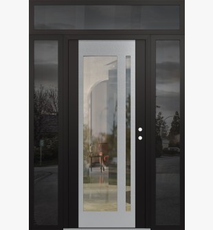 Diamond C15 64" x 96" black/black clear Glass Panel stainless steel LHI with 2 Sidelites and Transom mirrored Glass
