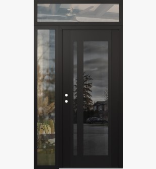 Diamond C15 48" x 96" black/black mirrored Glass Panel black RHI with Sidelite and Transom clear Glass