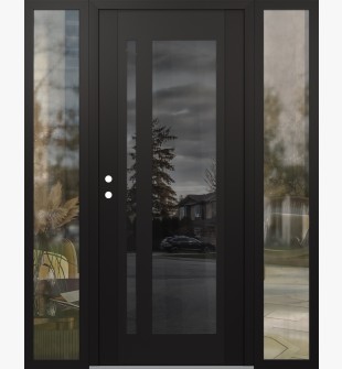 Diamond C15 68" x 80" black/black mirrored Glass Panel black RHI with 2 Sidelites clear Glass