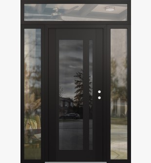 Diamond C15 68" x 96" black/black mirrored Glass Panel black LHI with 2 Sidelites and Transom clear Glass