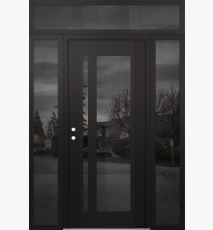 Diamond C15 60" x 96" black/black mirrored Glass Panel black RHI with 2 Sidelites and Transom mirrored Glass