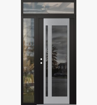 Diamond C15 48" x 96" black/black mirrored Glass Panel stainless steel RHI with Sidelite and Transom clear Glass