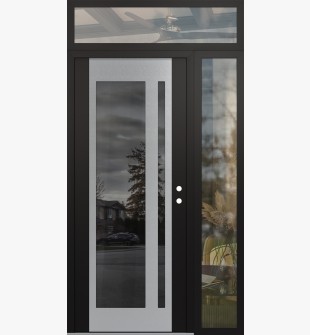 Diamond C15 48" x 96" black/black mirrored Glass Panel stainless steel LHI with Sidelite and Transom clear Glass