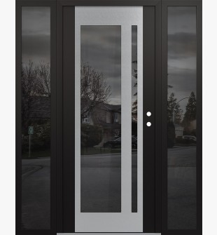 Diamond C15 64" x 80" black/black mirrored Glass Panel stainless steel LHI with 2 Sidelites mirrored Glass