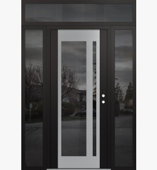 Diamond C15 64" x 96" black/black mirrored Glass Panel stainless steel LHI with 2 Sidelites and Transom mirrored Glass
