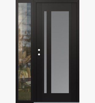 Diamond C15 52" x 80" black/white frosted Glass Panel black RHI with Sidelite clear Glass