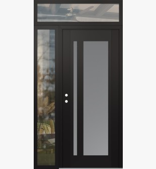 Diamond C15 52" x 96" black/white frosted Glass Panel black RHI with Sidelite and Transom clear Glass