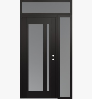 Diamond C15 50" x 96" black/white frosted Glass Panel black LHI with Sidelite and Transom frosted Glass