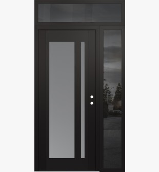 Diamond C15 48" x 96" black/white frosted Glass Panel black LHI with Sidelite and Transom mirrored Glass
