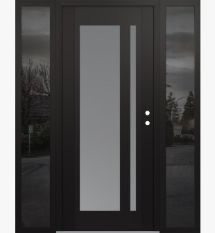 Diamond C15 68" x 80" black/white frosted Glass Panel black LHI with 2 Sidelites mirrored Glass