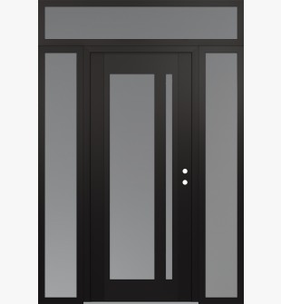 Diamond C15 64" x 96" black/white frosted Glass Panel black LHI with 2 Sidelites and Transom frosted Glass