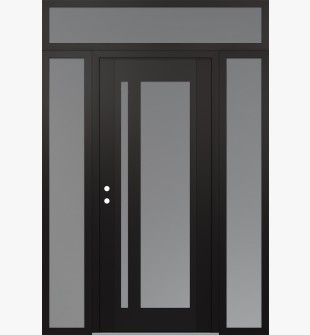 Diamond C15 60" x 96" black/white frosted Glass Panel black RHI with 2 Sidelites and Transom frosted Glass