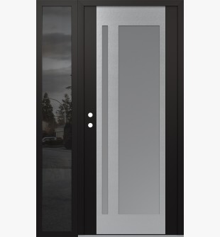 Diamond C15 50" x 80" black/white frosted Glass Panel stainless steel RHI with Sidelite mirrored Glass