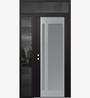 Diamond C15 52" x 96" black/white frosted Glass Panel stainless steel RHI with Sidelite and Transom mirrored Glass