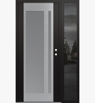 Diamond C15 48" x 80" black/white frosted Glass Panel stainless steel LHI with Sidelite mirrored Glass
