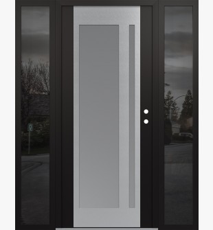 Diamond C15 60" x 80" black/white frosted Glass Panel stainless steel LHI with 2 Sidelites mirrored Glass
