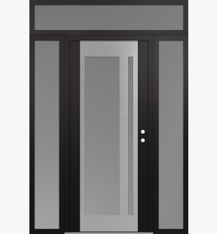 Diamond C15 68" x 96" black/white frosted Glass Panel stainless steel LHI with 2 Sidelites and Transom frosted Glass