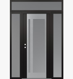 Diamond C15 60" x 96" black/white frosted Glass Panel stainless steel RHI with 2 Sidelites and Transom frosted Glass