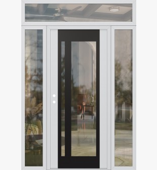 Diamond C15 60" x 96" white/white clear Glass Panel black RHI with 2 Sidelites and Transom clear Glass