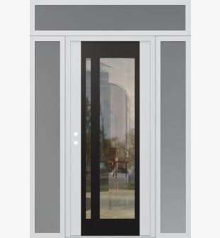 Diamond C15 64" x 96" white/white clear Glass Panel black RHI with 2 Sidelites and Transom frosted Glass