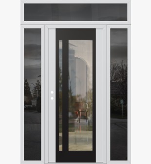 Diamond C15 64" x 96" white/white clear Glass Panel black RHI with 2 Sidelites and Transom mirrored Glass