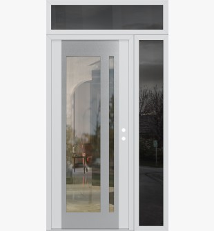 Diamond C15 52" x 96" white/white clear Glass Panel stainless steel LHI with Sidelite and Transom mirrored Glass