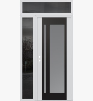 Diamond C15 48" x 96" white/white frosted Glass Panel black RHI with Sidelite and Transom mirrored Glass