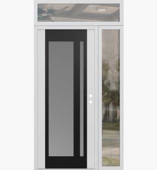 Diamond C15 48" x 96" white/white frosted Glass Panel black LHI with Sidelite and Transom clear Glass