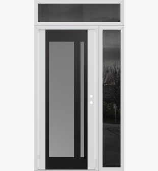 Diamond C15 50" x 96" white/white frosted Glass Panel black LHI with Sidelite and Transom mirrored Glass