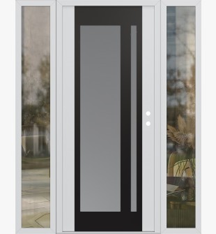 Diamond C15 64" x 80" white/white frosted Glass Panel black LHI with 2 Sidelites clear Glass
