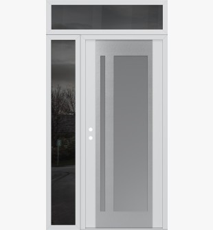 Diamond C15 50" x 96" white/white frosted Glass Panel stainless steel RHI with Sidelite and Transom mirrored Glass