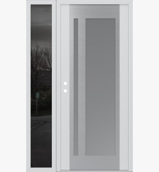 Diamond C15 48" x 80" white/white frosted Glass Panel stainless steel LHI with Sidelite mirrored Glass
