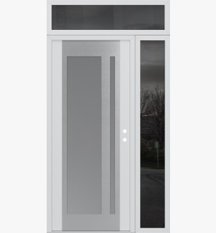Diamond C15 52" x 96" white/white frosted Glass Panel stainless steel LHI with Sidelite and Transom mirrored Glass