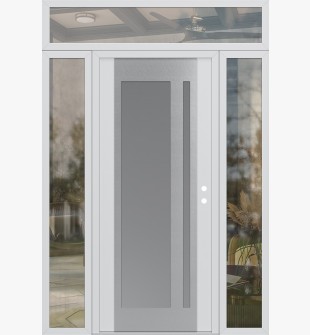 Diamond C15 60" x 96" white/white frosted Glass Panel stainless steel LHI with 2 Sidelites and Transom clear Glass