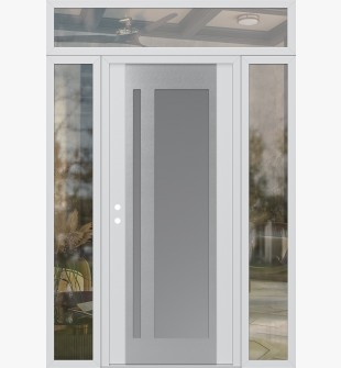 Diamond C15 64" x 96" white/white frosted Glass Panel stainless steel RHI with 2 Sidelites and Transom clear Glass