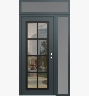 Diamond C16 48" x 96" anthracite/anthracite clear Glass Panel black LHI with Sidelite and Transom frosted Glass