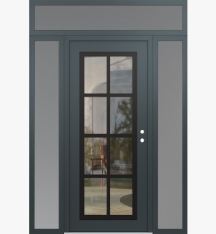 Diamond C16 68" x 96" anthracite/anthracite clear Glass Panel black LHI with 2 Sidelites and Transom frosted Glass