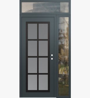 Diamond C16 48" x 96" anthracite/anthracite frosted Glass Panel black LHI with Sidelite and Transom clear Glass