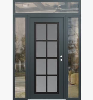 Diamond C16 68" x 96" anthracite/anthracite frosted Glass Panel black LHI with 2 Sidelites and Transom clear Glass