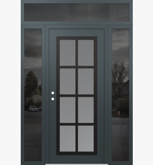 Diamond C16 64" x 96" anthracite/anthracite frosted Glass Panel black RHI with 2 Sidelites and Transom mirrored Glass