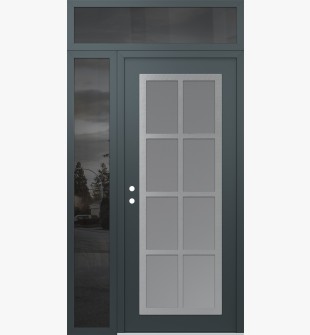 Diamond C16 52" x 96" anthracite/anthracite frosted Glass Panel stainless steel RHI with Sidelite and Transom mirrored Glass