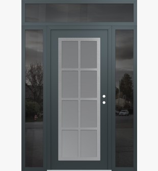 Diamond C16 60" x 96" anthracite/anthracite frosted Glass Panel stainless steel LHI with 2 Sidelites and Transom mirrored Glass